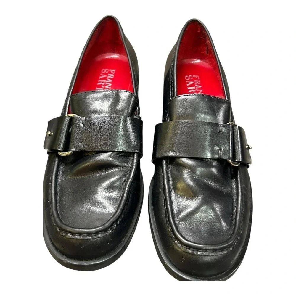 Franco Sarto Women’s Black Leather Upper Slip-On Loafers size 7.5